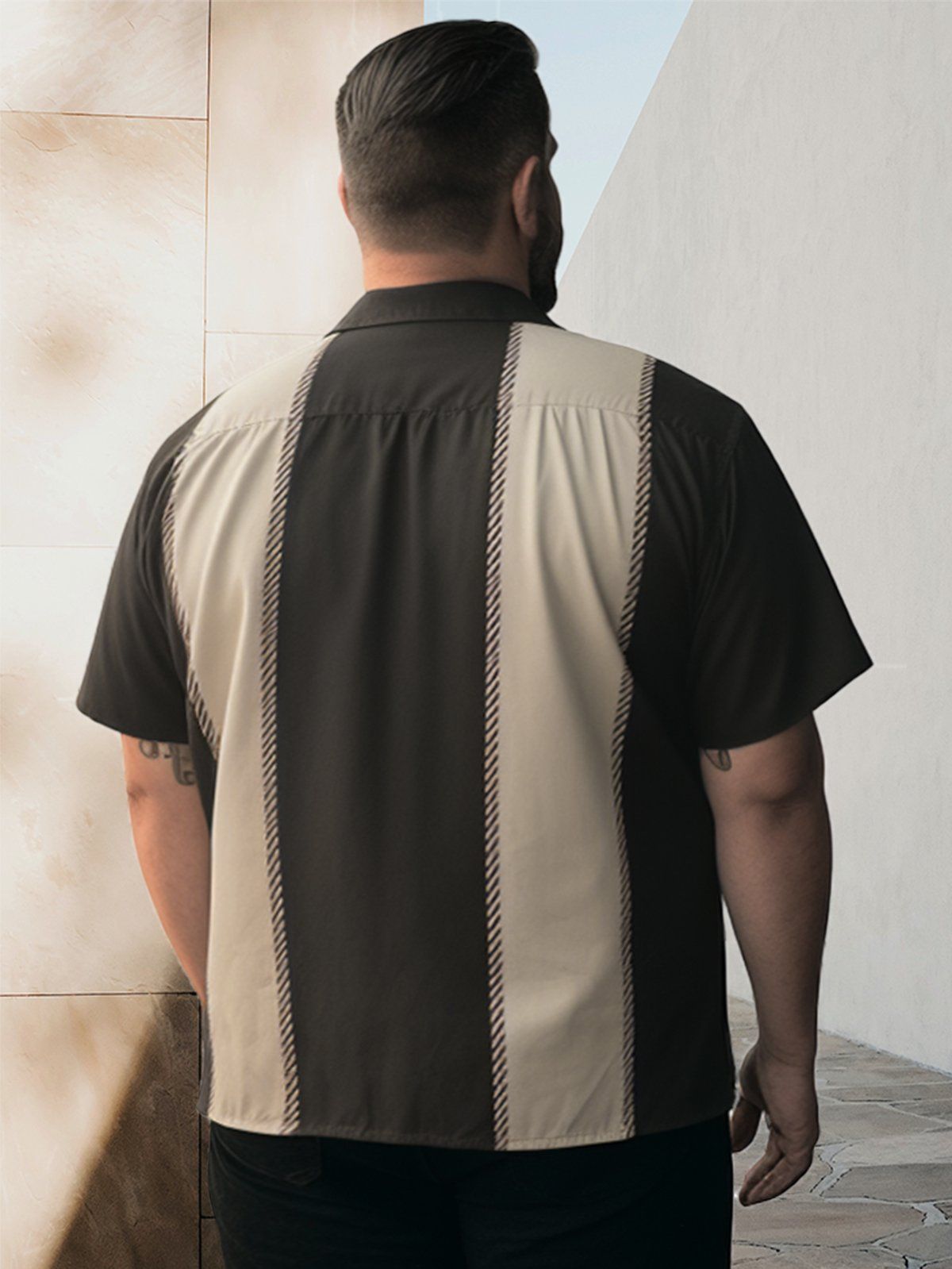 Big & Tall Retro Stripes Bowling Style Poker Quick Drying Hawaiian Shirt