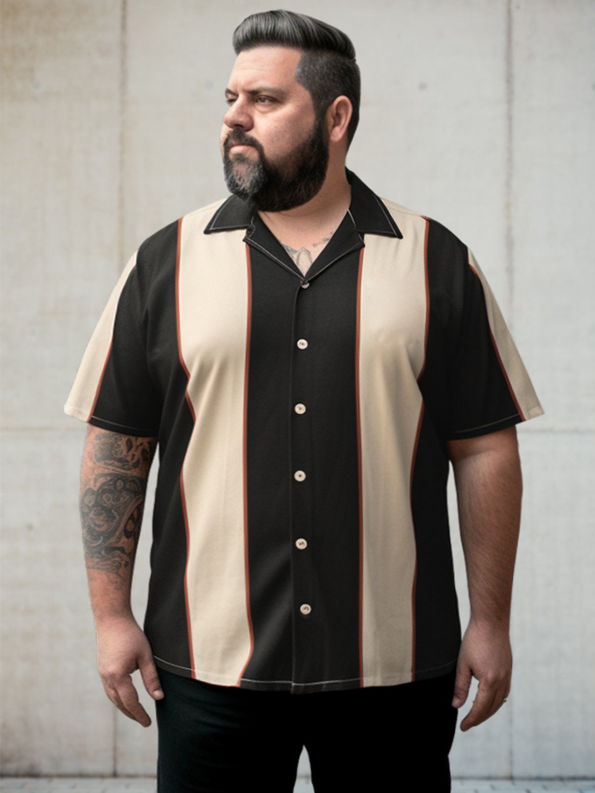 Big & Tall Retro Stripes Bowling Style Quick Drying Hawaiian Shirt Big & Tall Retro Stripes Bowling Style Quick Drying Hawaiian Shirt