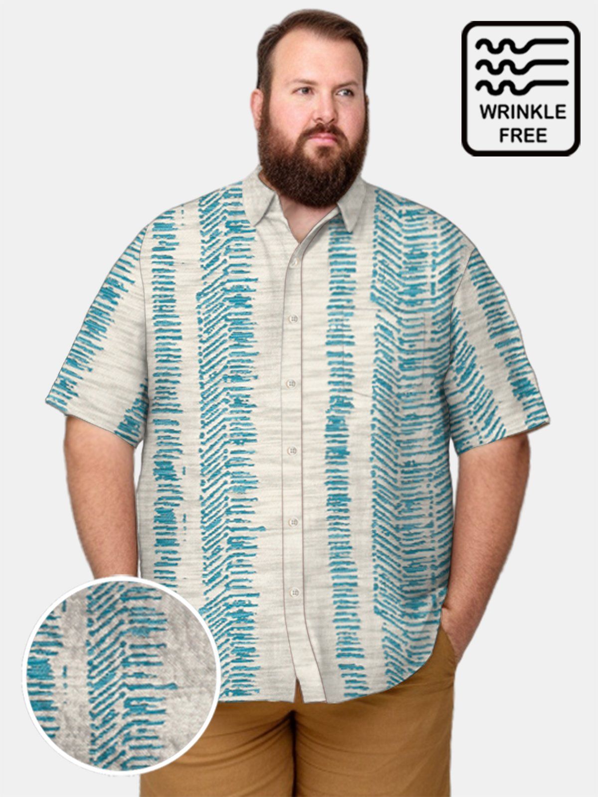 Big & Tall Retro Stripes Flamingo Free Seersucker Hawaiian Shirt Big & Tall Retro Stripes Flamingo Free Seersucker Hawaiian Shirt