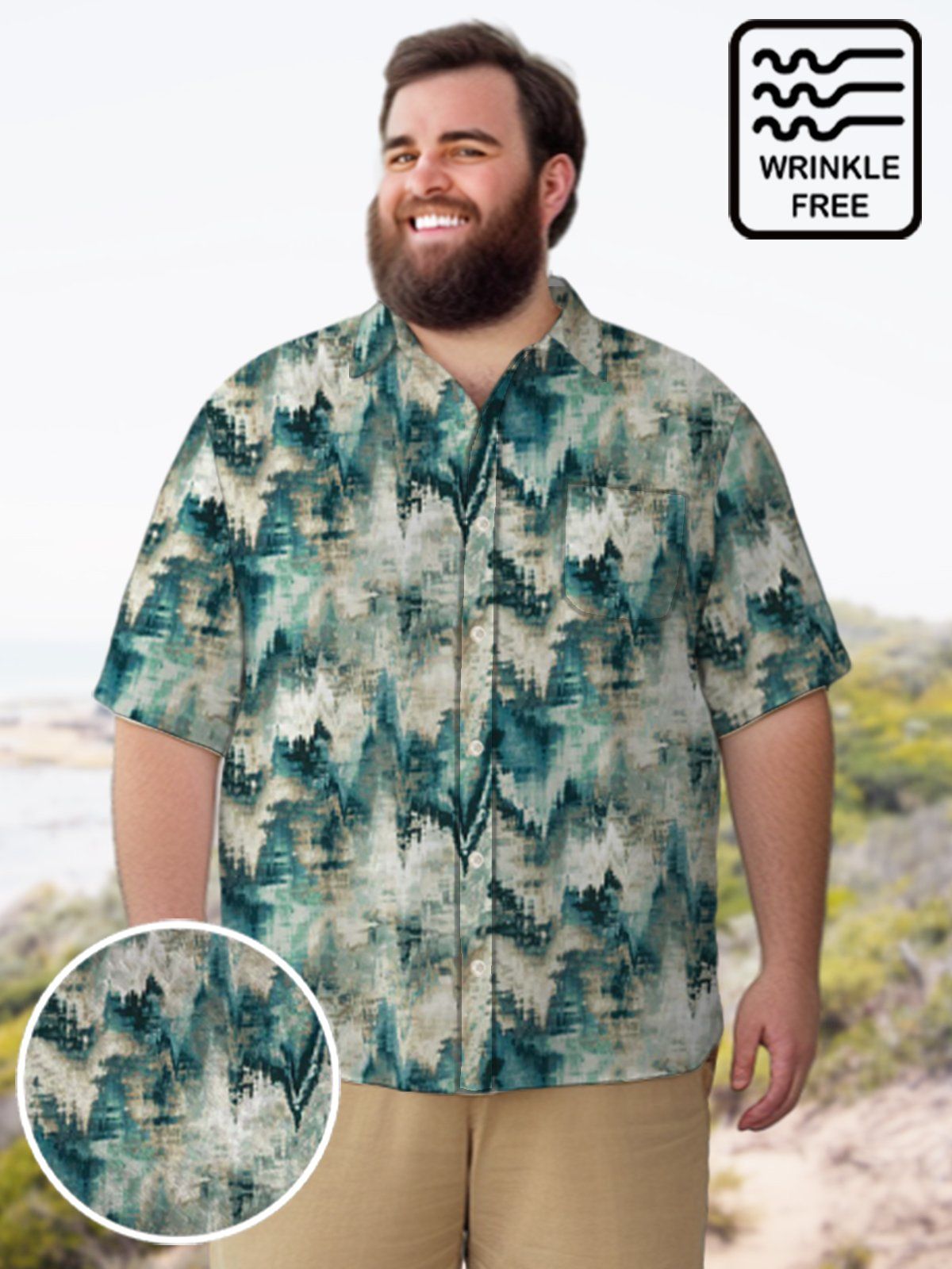Big & Tall Retro Tie-Dye Chevron Stripe Free Seersucker Hawaiian Shirt Big & Tall Retro Tie-Dye Chevron Stripe Free Seersucker Hawaiian Shirt
