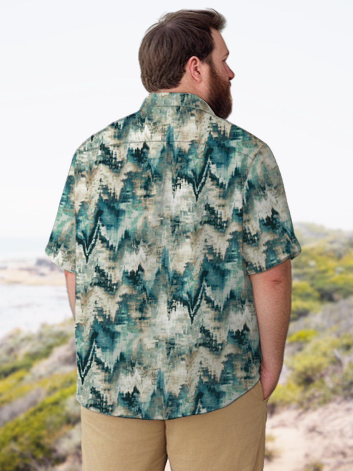 Big & Tall Retro Tie-Dye Chevron Stripe Free Seersucker Hawaiian Shirt