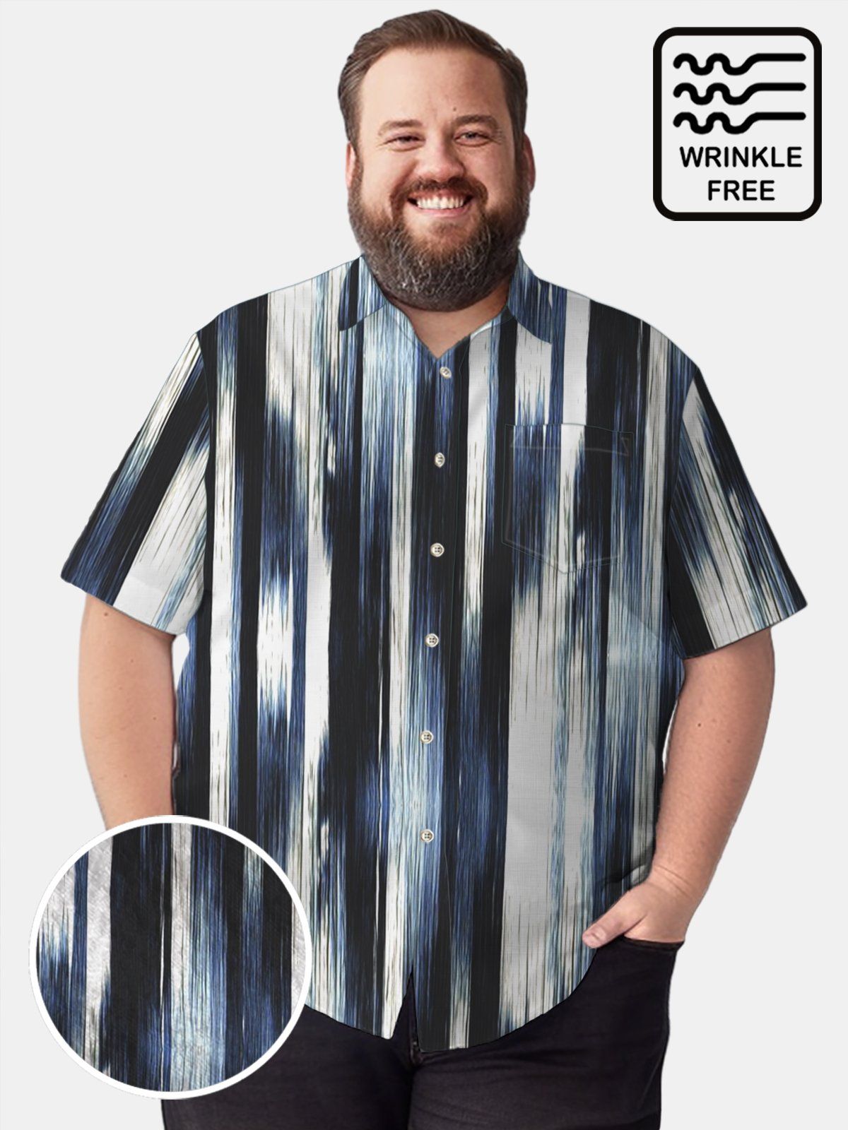 Big & Tall Retro Tie-Dye Stripes Free Seersucker Hawaiian Shirt Big & Tall Retro Tie-Dye Stripes Free Seersucker Hawaiian Shirt