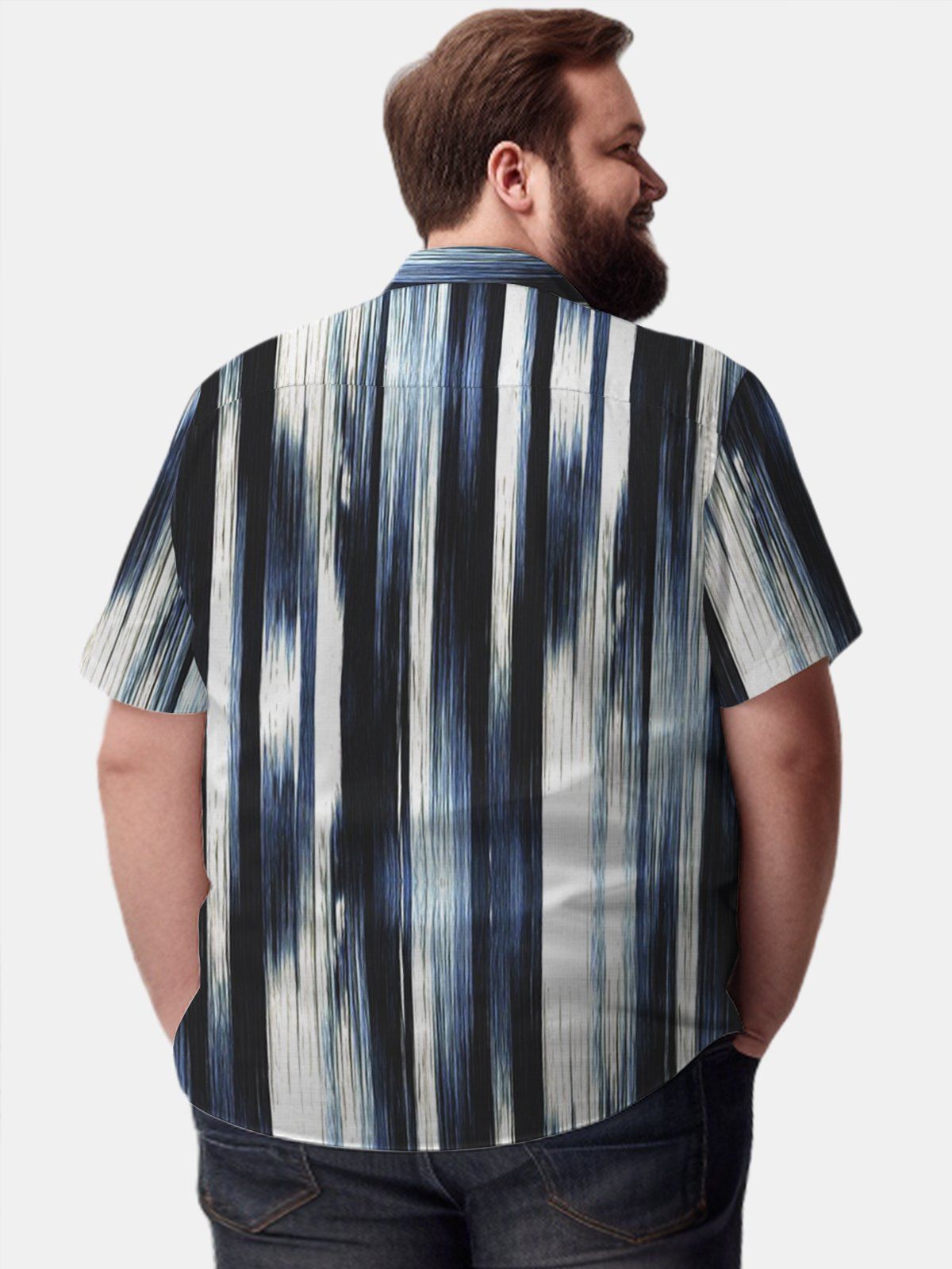Big & Tall Retro Tie-Dye Stripes Free Seersucker Hawaiian Shirt