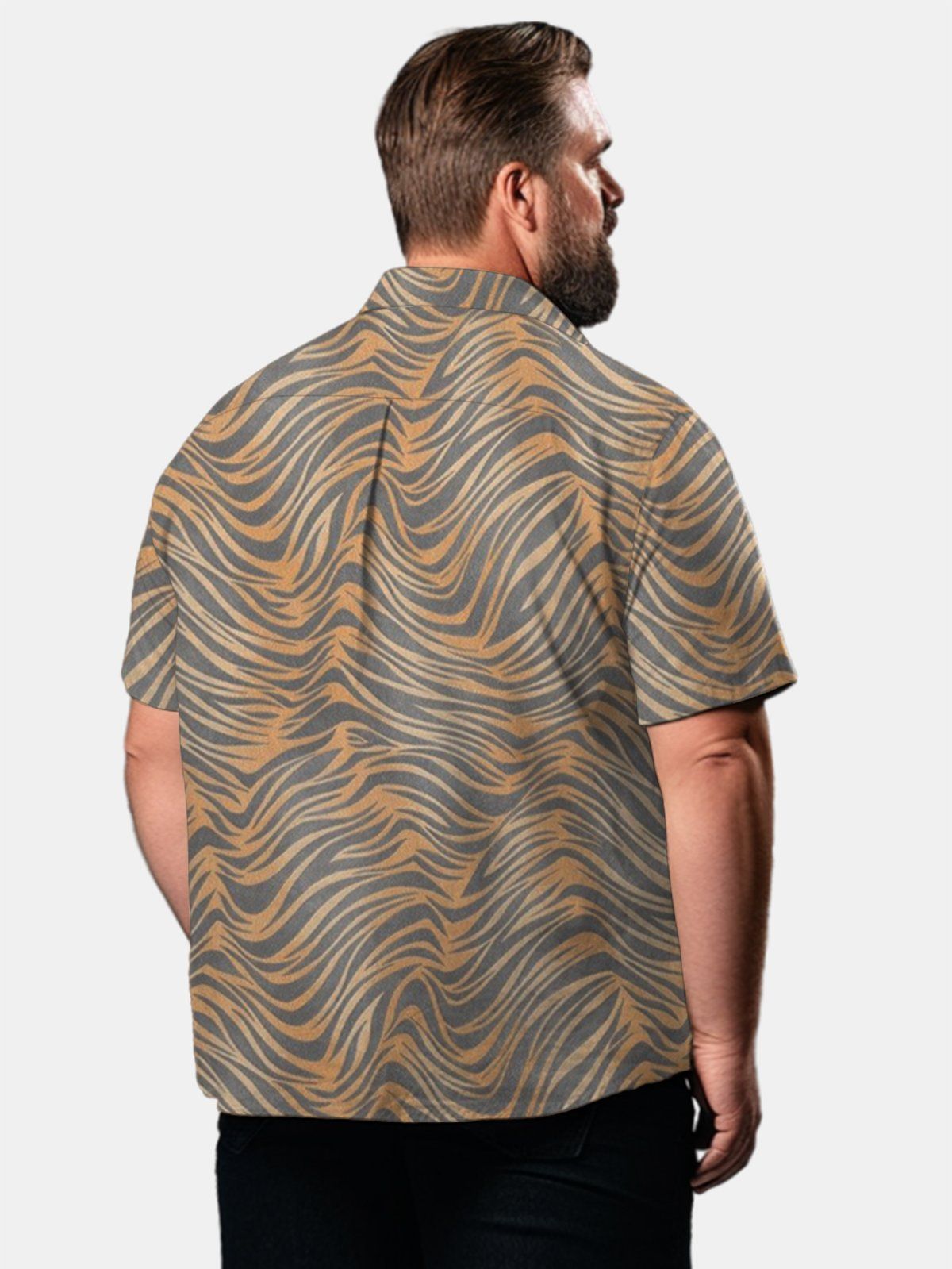 Big & Tall Retro Tiger Stripe Free Seersucker Hawaiian Shirt