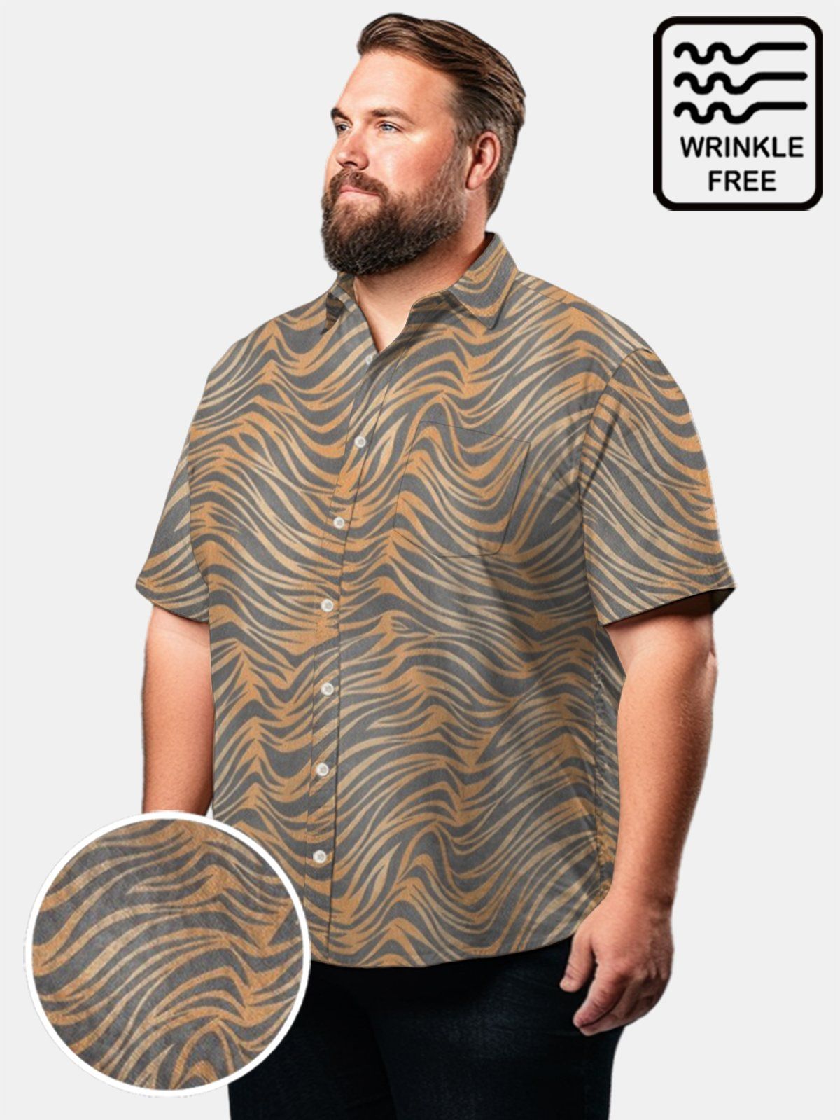 Big & Tall Retro Tiger Stripe Free Seersucker Hawaiian Shirt Big & Tall Retro Tiger Stripe Free Seersucker Hawaiian Shirt