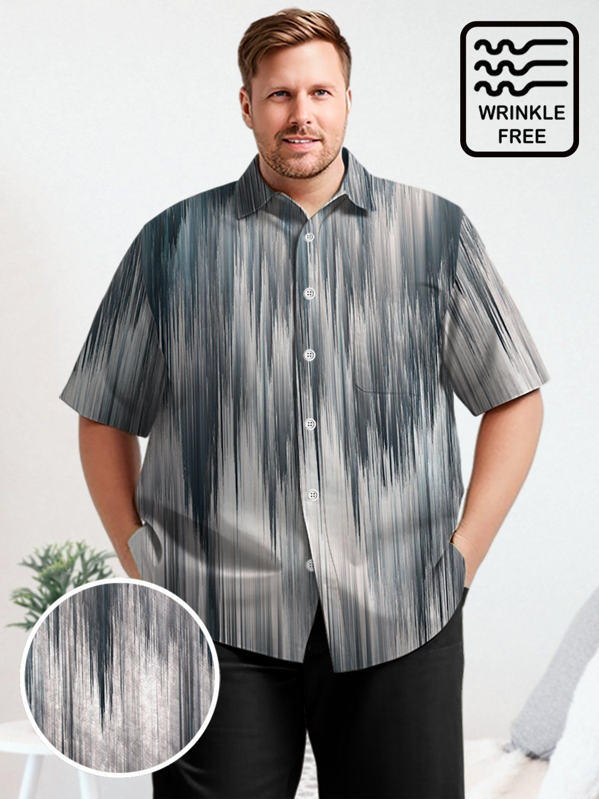Big & Tall Retro Waterfall Striped Texture Free Seersucker Hawaiian Shirt Big & Tall Retro Waterfall Striped Texture Free Seersucker Hawaiian Shirt