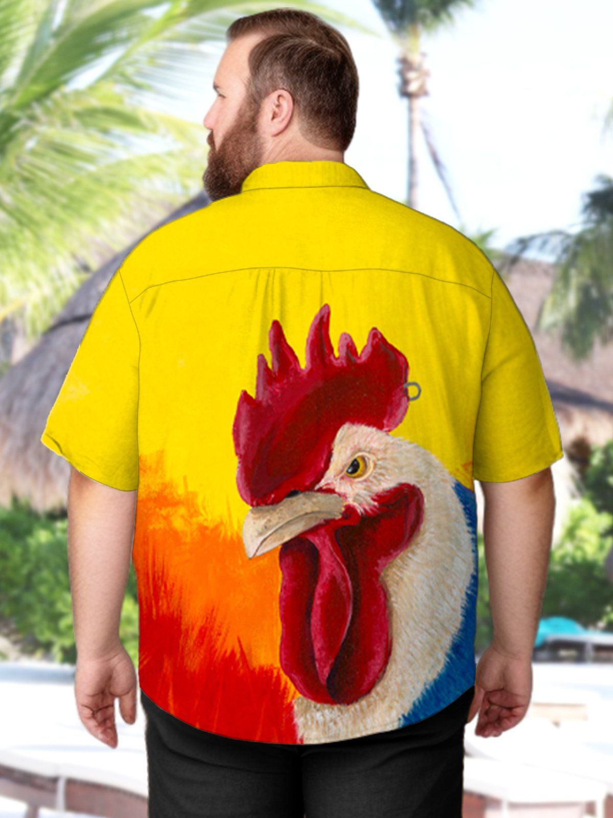Big & Tall Vintage Fighting Rooster Print Hawaiian Shirt