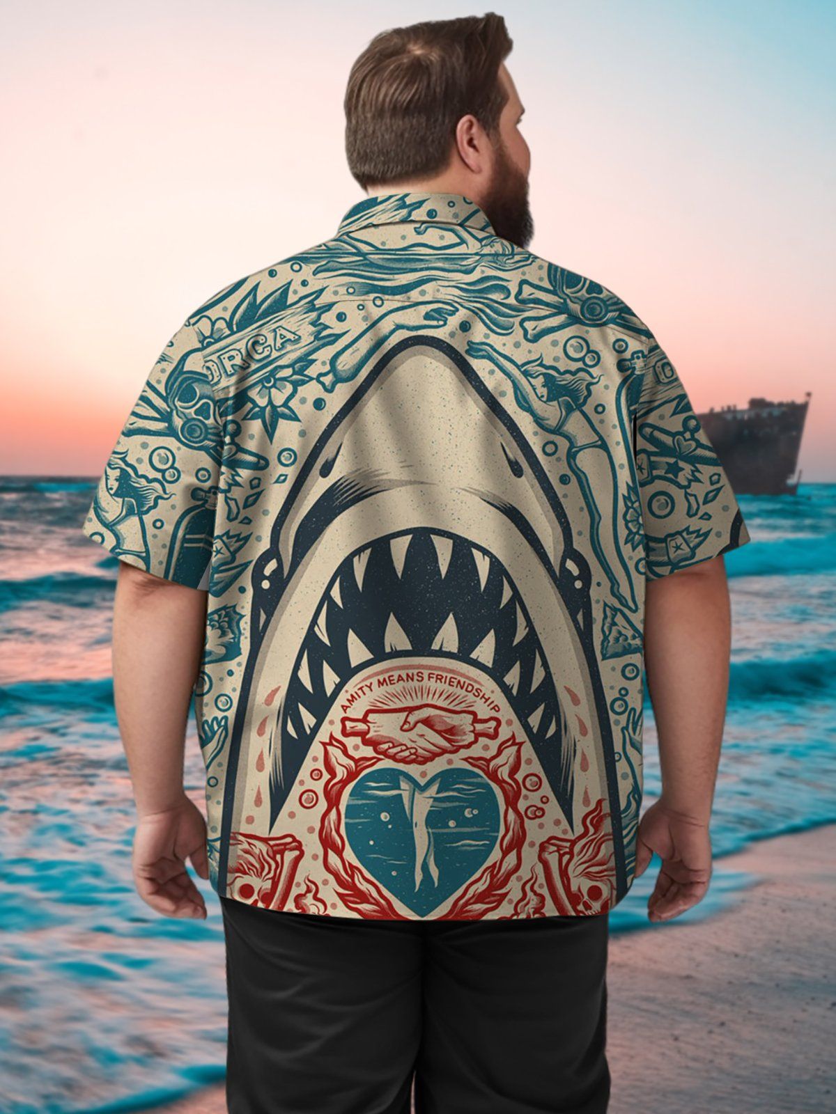 Big & Tall Vintage Shark Hawaiian Shirt