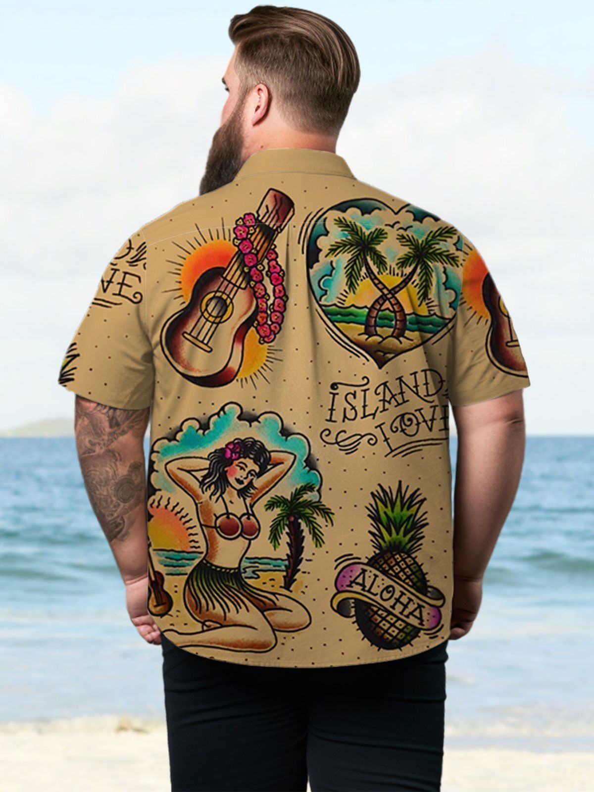 Big & Tall Vintage Tattoo Hawaiian Shirt