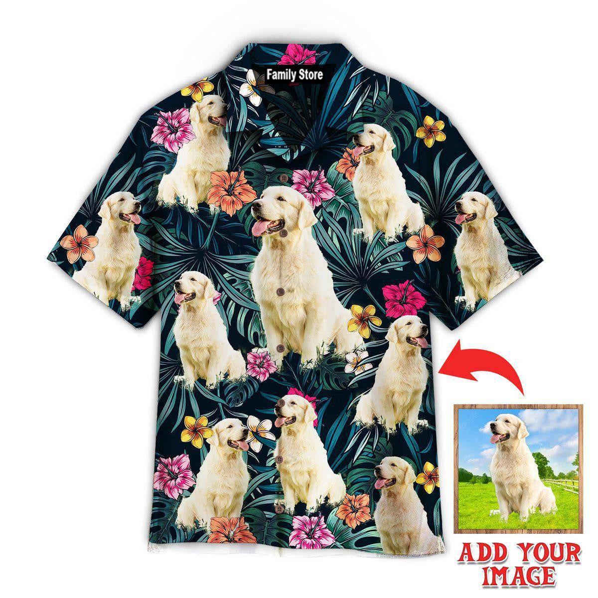 Big Golden Retriever Exotic Tropical Floral Custom Hawaiian Shirt Big Golden Retriever Exotic Tropical Floral Custom Hawaiian Shirt