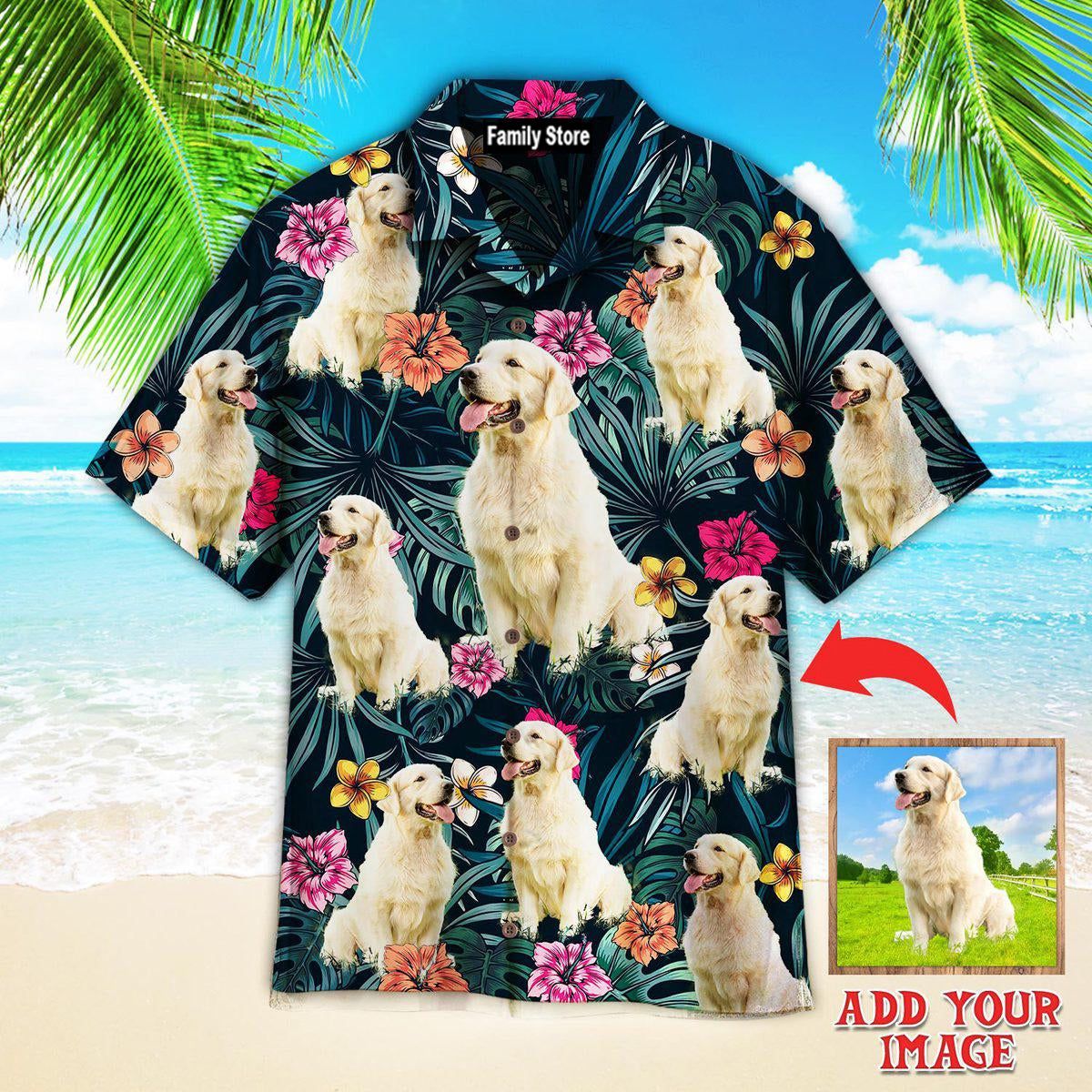 Big Golden Retriever Exotic Tropical Floral Custom Hawaiian Shirt