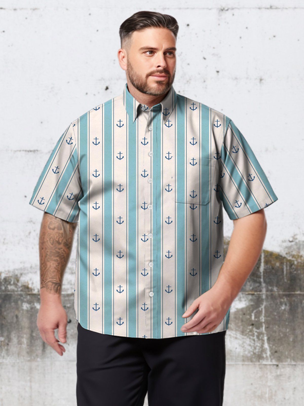 Big Size Men Base Elegant Casual Stripe Shirts Design 01