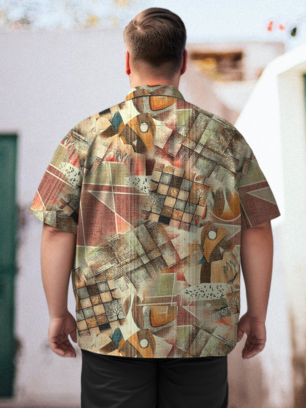 Big Size Men Geometric Casual Stripe Pattern Shirts Style 01