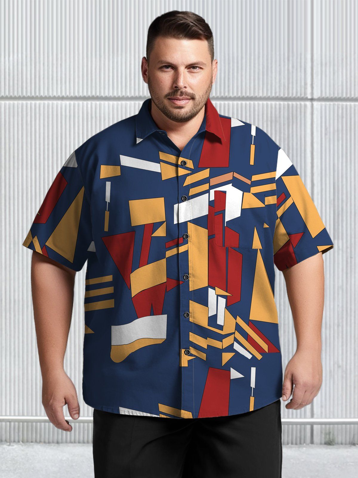 Big Size Men Geometric Casual Stripe Pattern Shirts Style 02