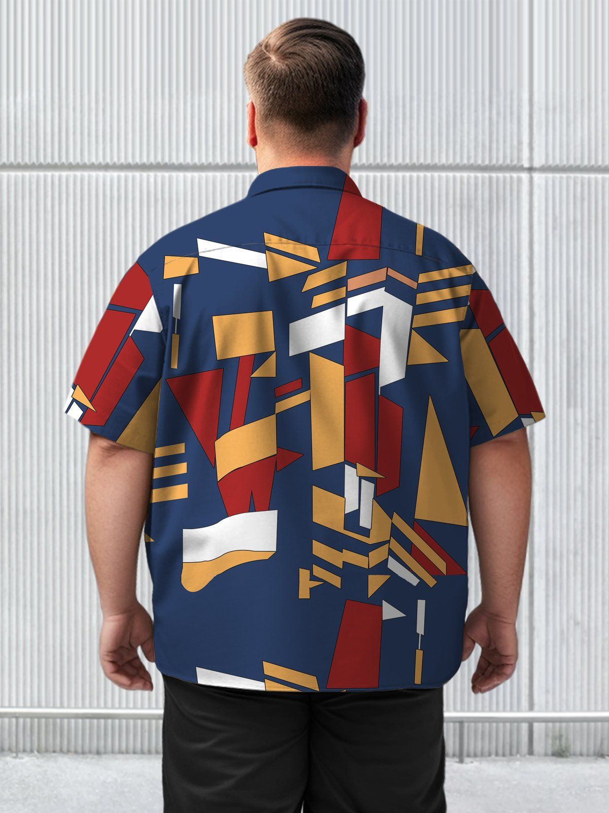 Big Size Men Geometric Casual Stripe Pattern Shirts Style 02