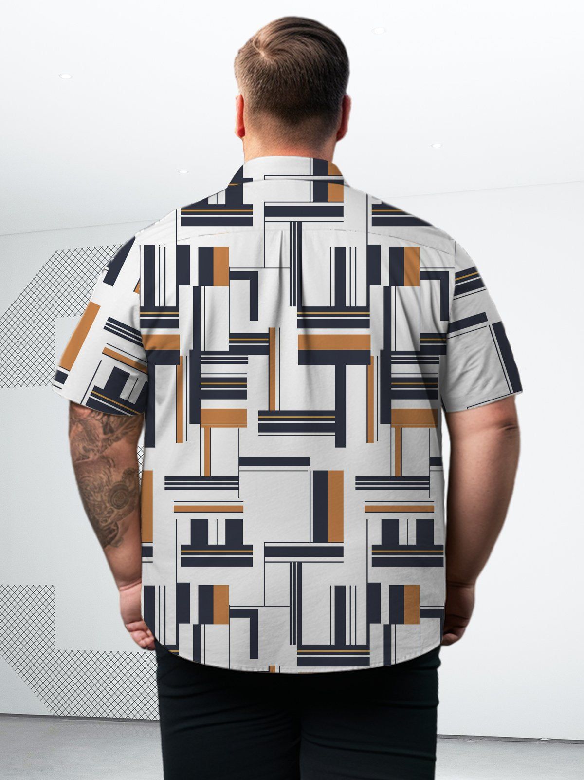 Big Size Men Geometric Casual Stripe Pattern Shirts Style 03