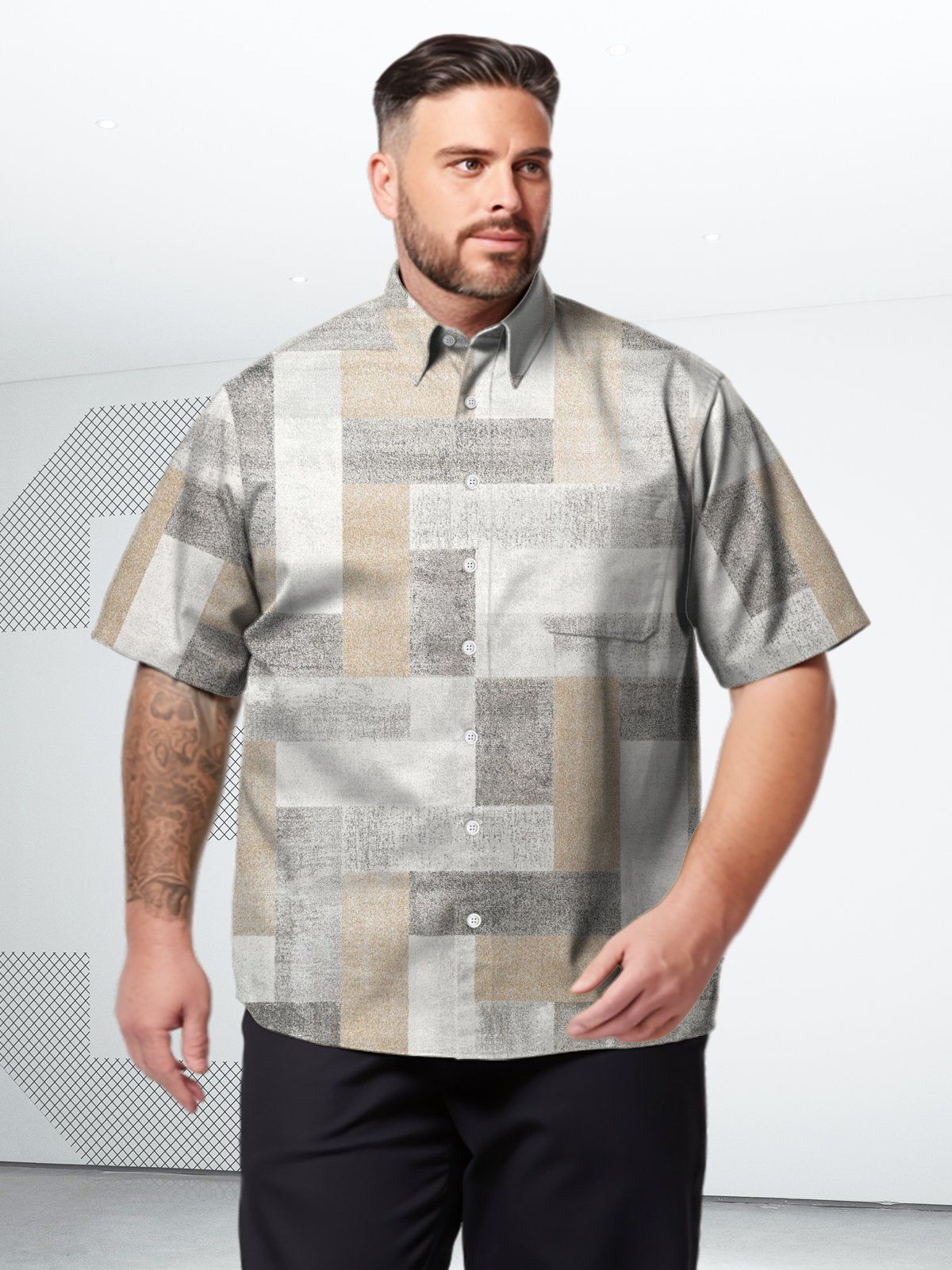 Big Size Men Geometric Casual Stripe Regular Pattern Shirts Design 01