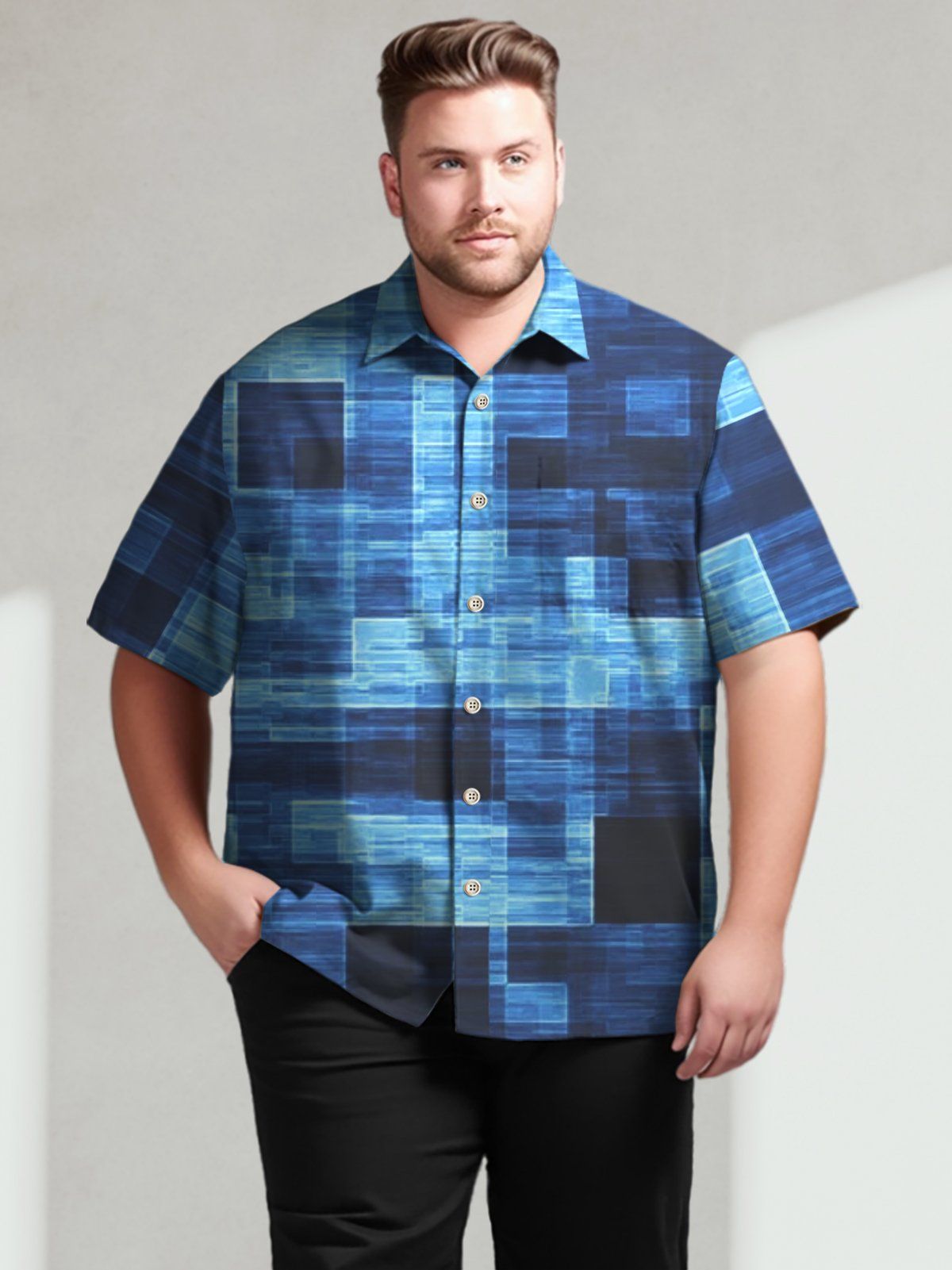 Big Size Men Geometric Casual Stripe Regular Pattern Shirts Design 02
