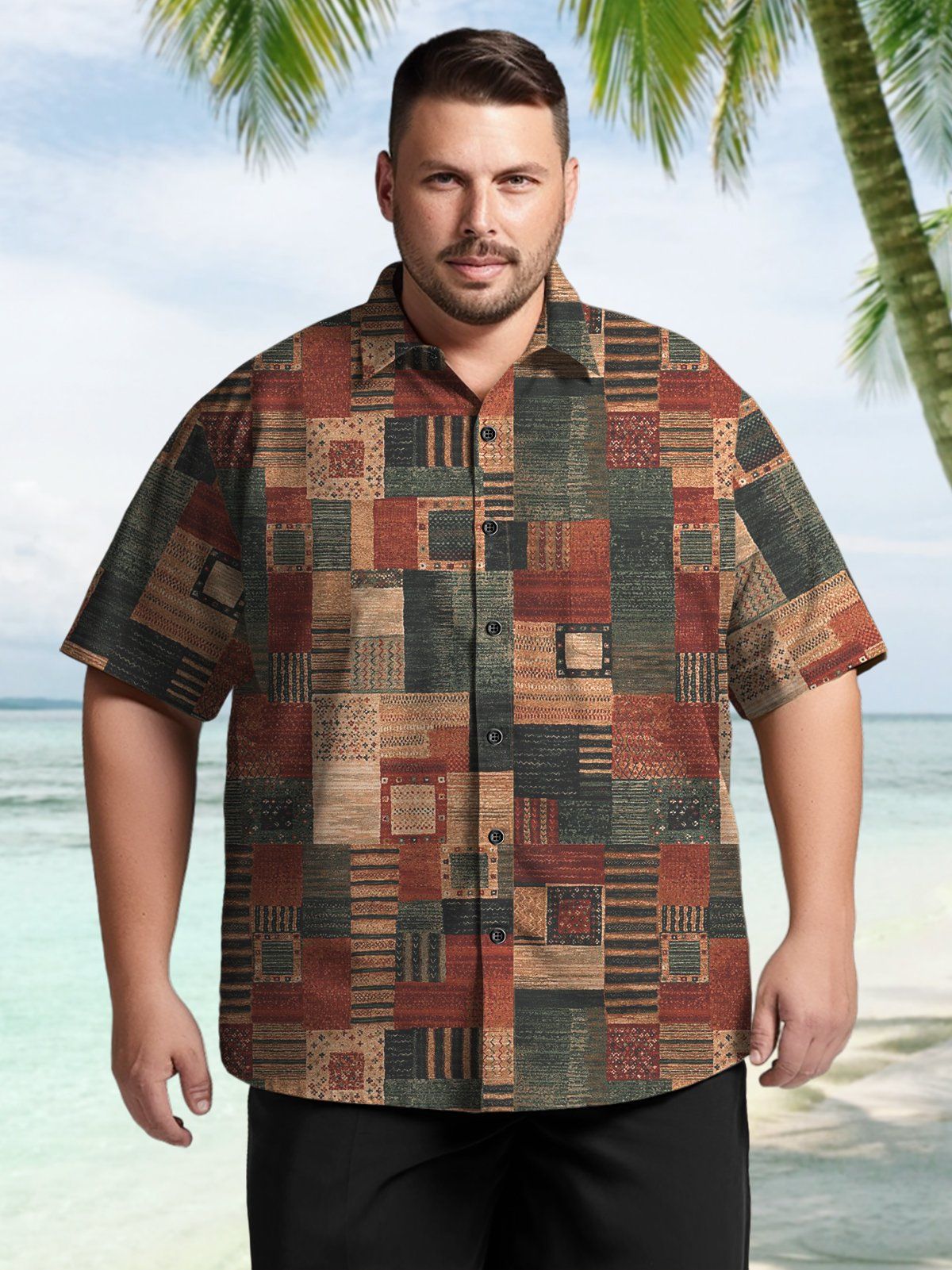 Big Size Men Geometric Casual Stripe Regular Pattern Shirts Design 03