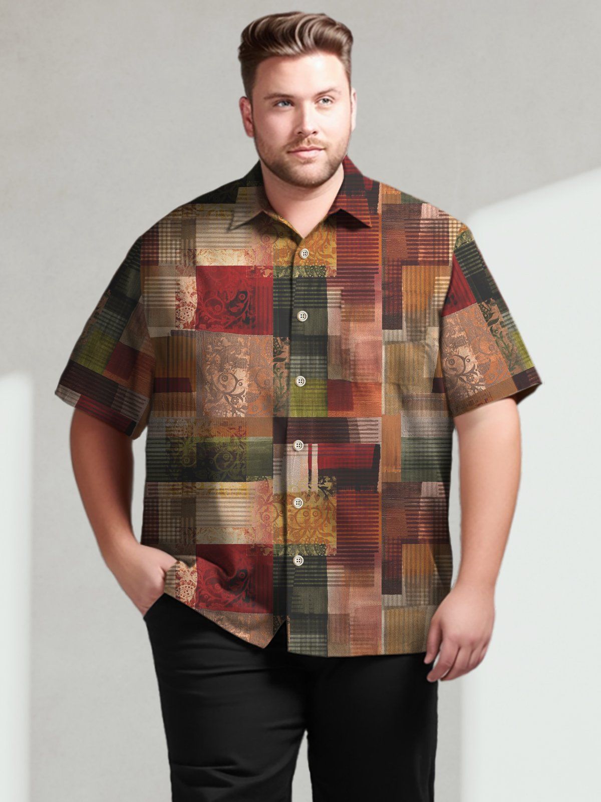 Big Size Men Geometric Casual Stripe Regular Pattern Shirts Design 04