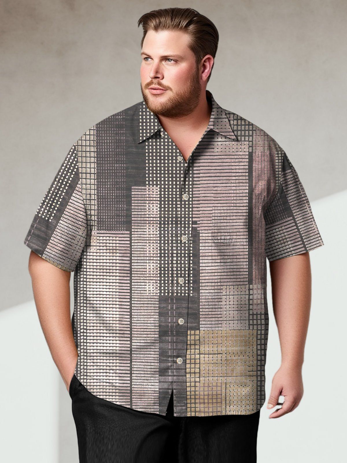 Big Size Men Geometric Casual Stripe Regular Pattern Shirts Design 05