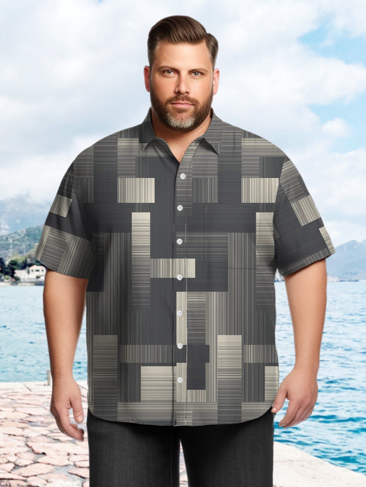Big Size Men Geometric Casual Stripe Regular Pattern Shirts Design 06