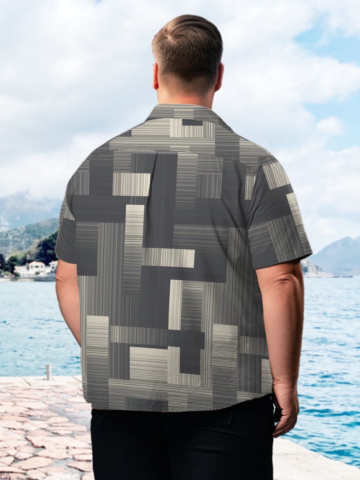 Big Size Men Geometric Casual Stripe Regular Pattern Shirts Design 06