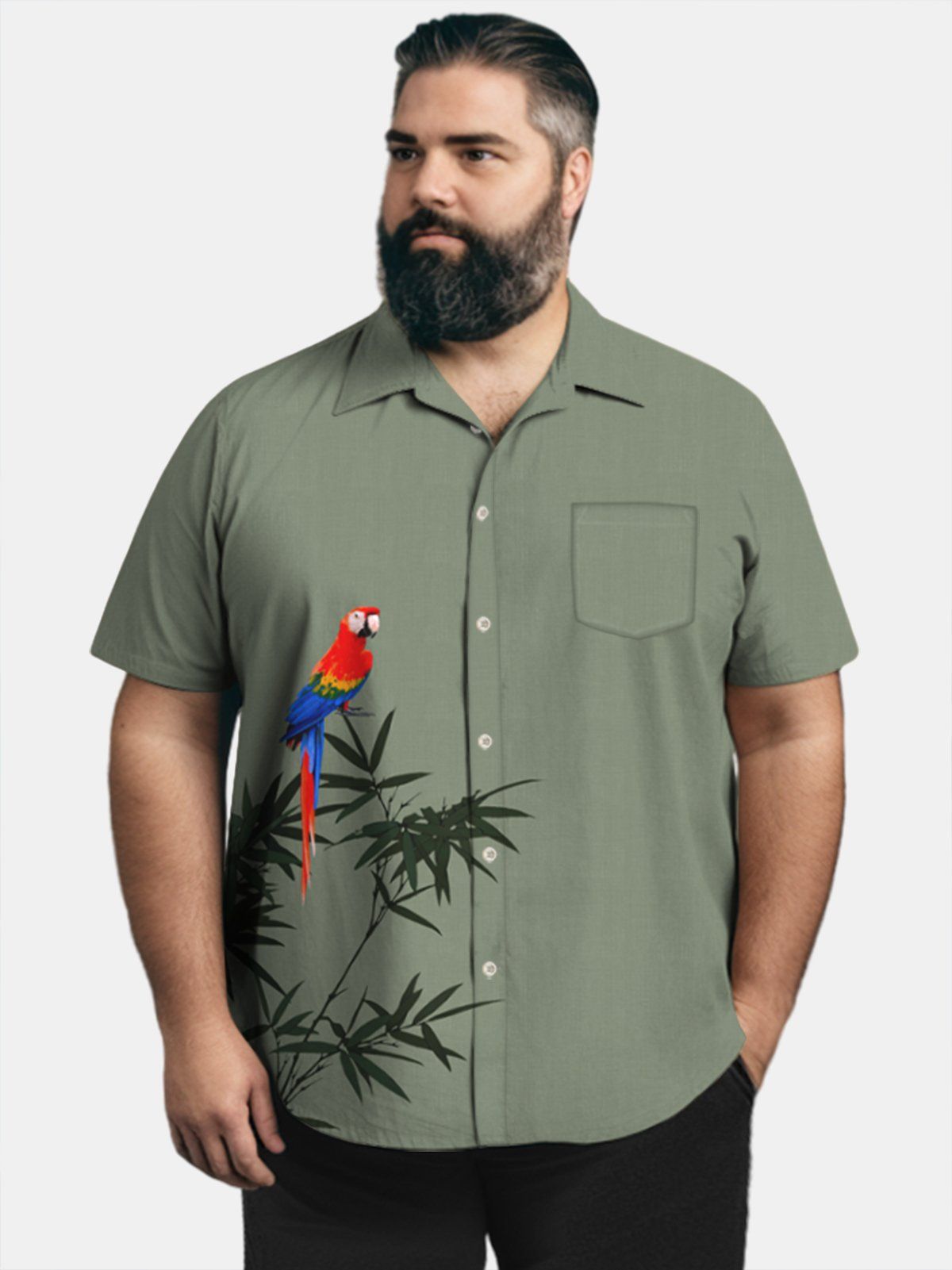 Big Size Men Hawaii Bamboo and Parrot Shirts Design 02