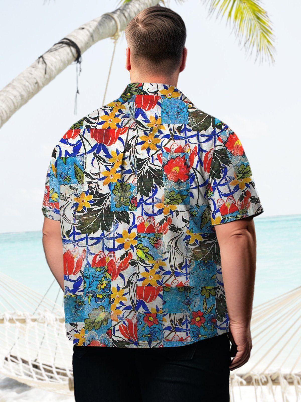 Big Size Men Hawaii Botanical Floral Geometric Patchwork Shirts Design 01