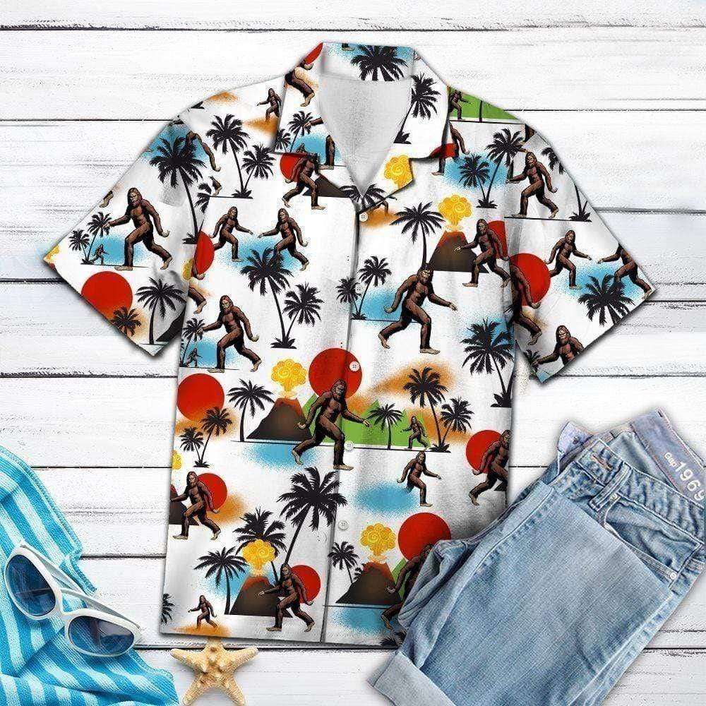 Bigfoot Aloha Shirt Bigfoot Sunny Volcano Hawaiian Shirt