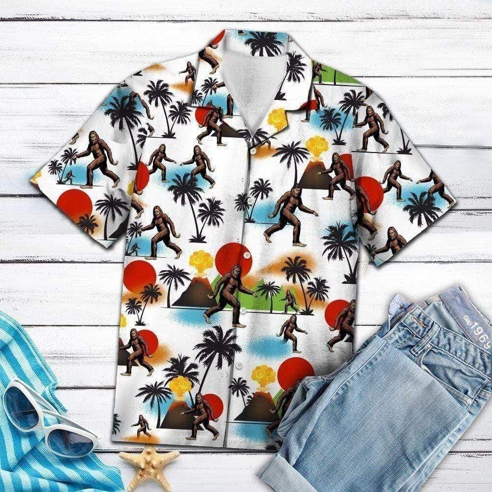Bigfoot Aloha Shirt Bigfoot Sunny Volcano Trendy Hawaiian Shirt Unisex Adult Full Print