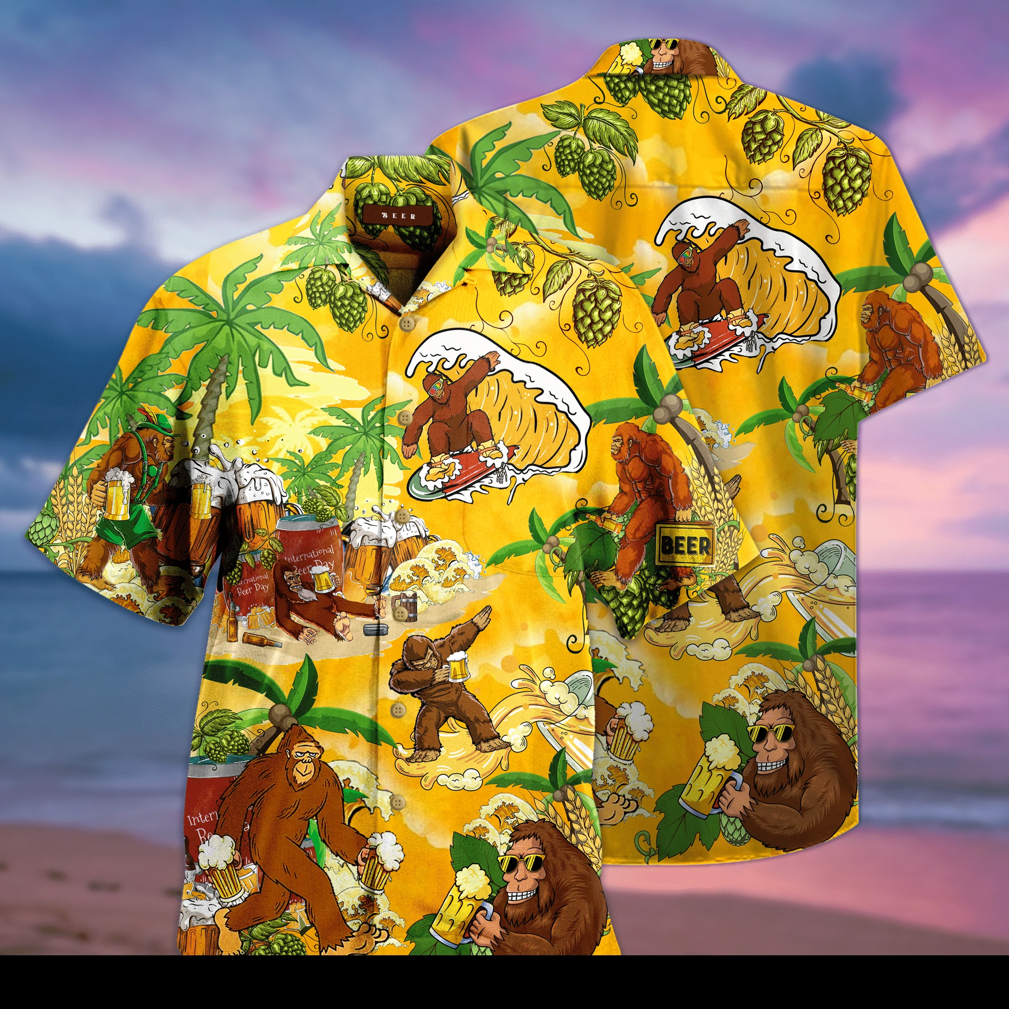 Bigfoot Aloha Shirt Yellow Bigfoot Beer Hawaiian Shirt
