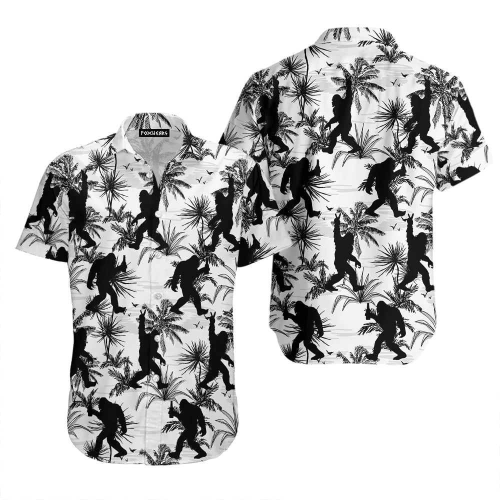 Bigfoot Black And White Trendy Hawaiian Shirt Bigfoot Black And White Trendy Hawaiian Shirt