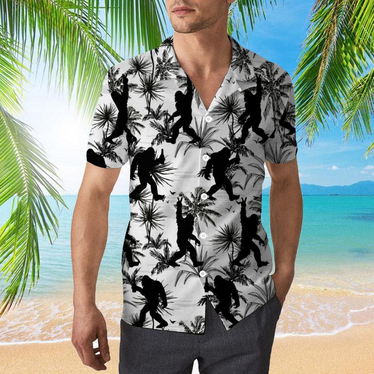 Bigfoot Black And White Trendy Hawaiian Shirt
