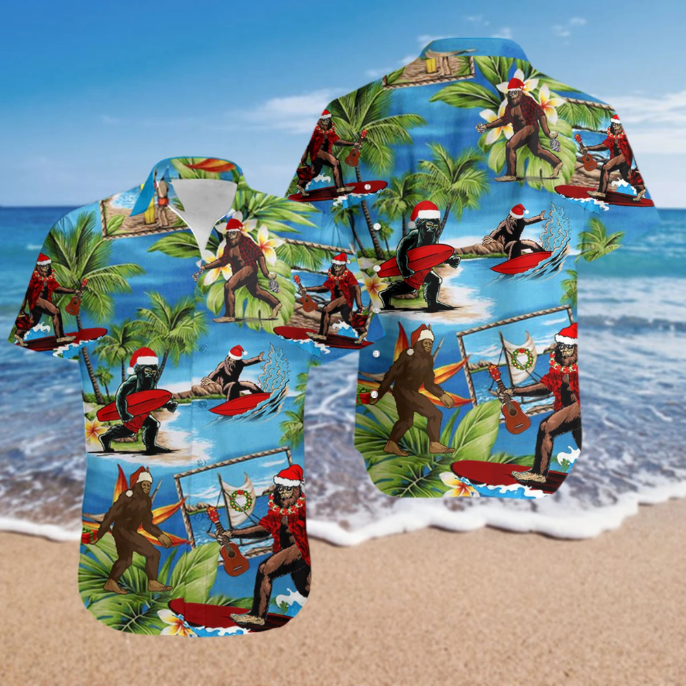 Bigfoot Christmas Hawaii Shirt Bigfoot Christmas Hat Hawaiian Aloha Shirt