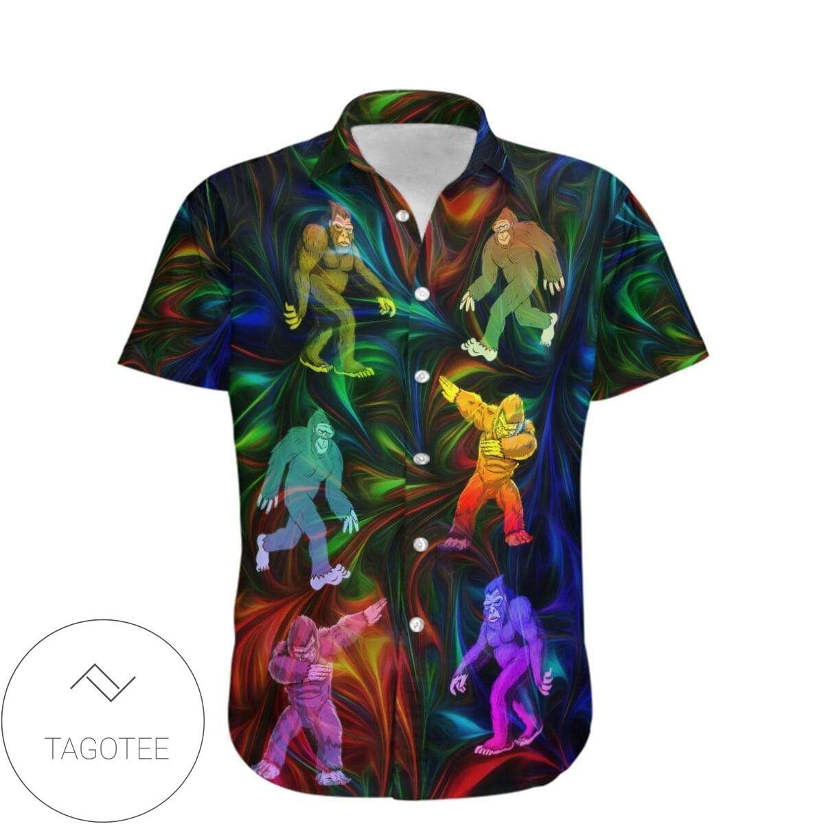 Bigfoot Dabbing Colorful Neon Unique Hawaiian Shirts