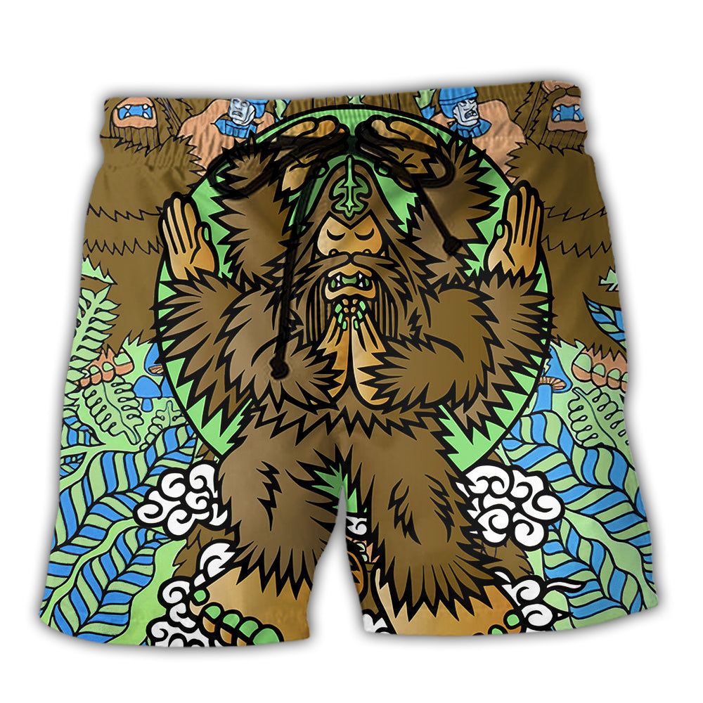 Bigfoot Funny Art Style Trendy Aloha Hawaiian Beach Shorts Bigfoot Funny Art Style Trendy Aloha Hawaiian Beach Shorts
