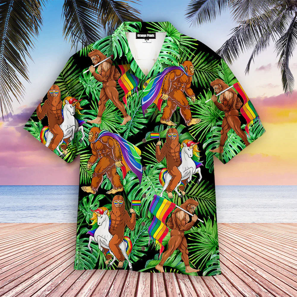 Bigfoot Gay Proud Of Lgbt Rainbow Flag Aloha Trendy Hawaiian Shirts