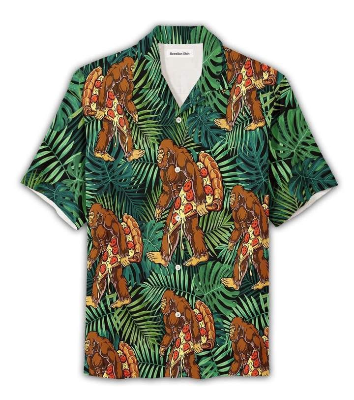 Bigfoot Hawaii Shirt Bigfoot Holding Pizza Hawaiian Aloha Shirt Adult Full Print