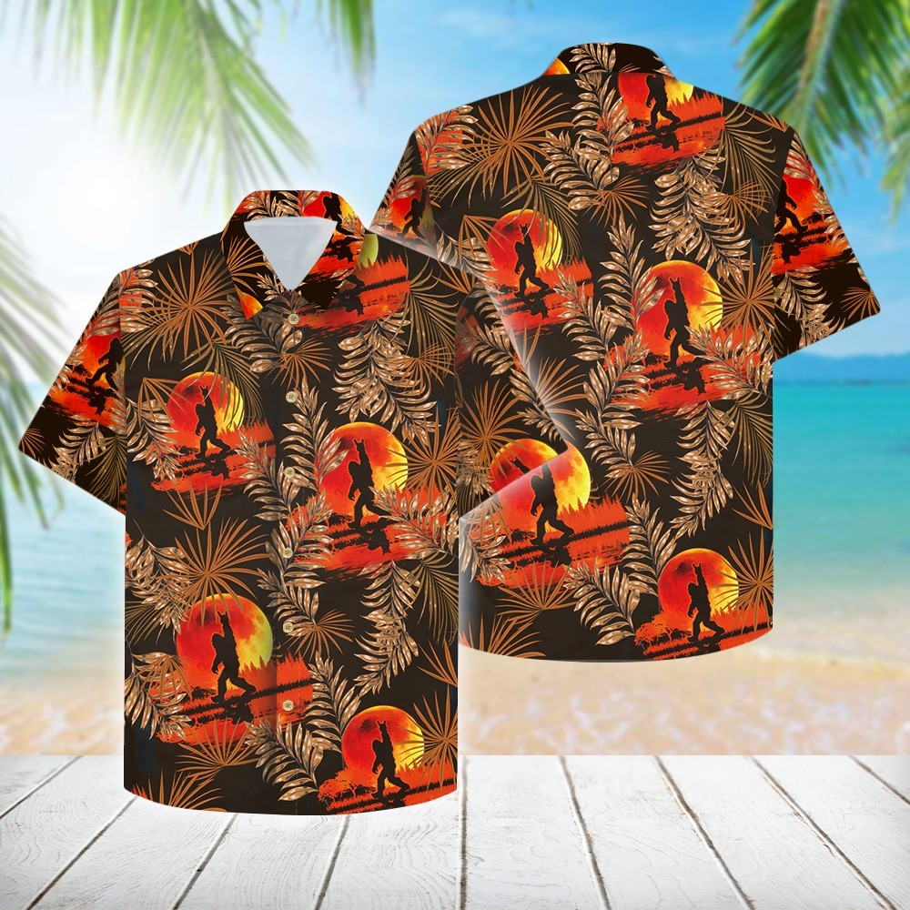 Bigfoot Hawaii Shirt Bigfoot Sunset Hawaiian Shirt Orange Adult Aloha Shirt