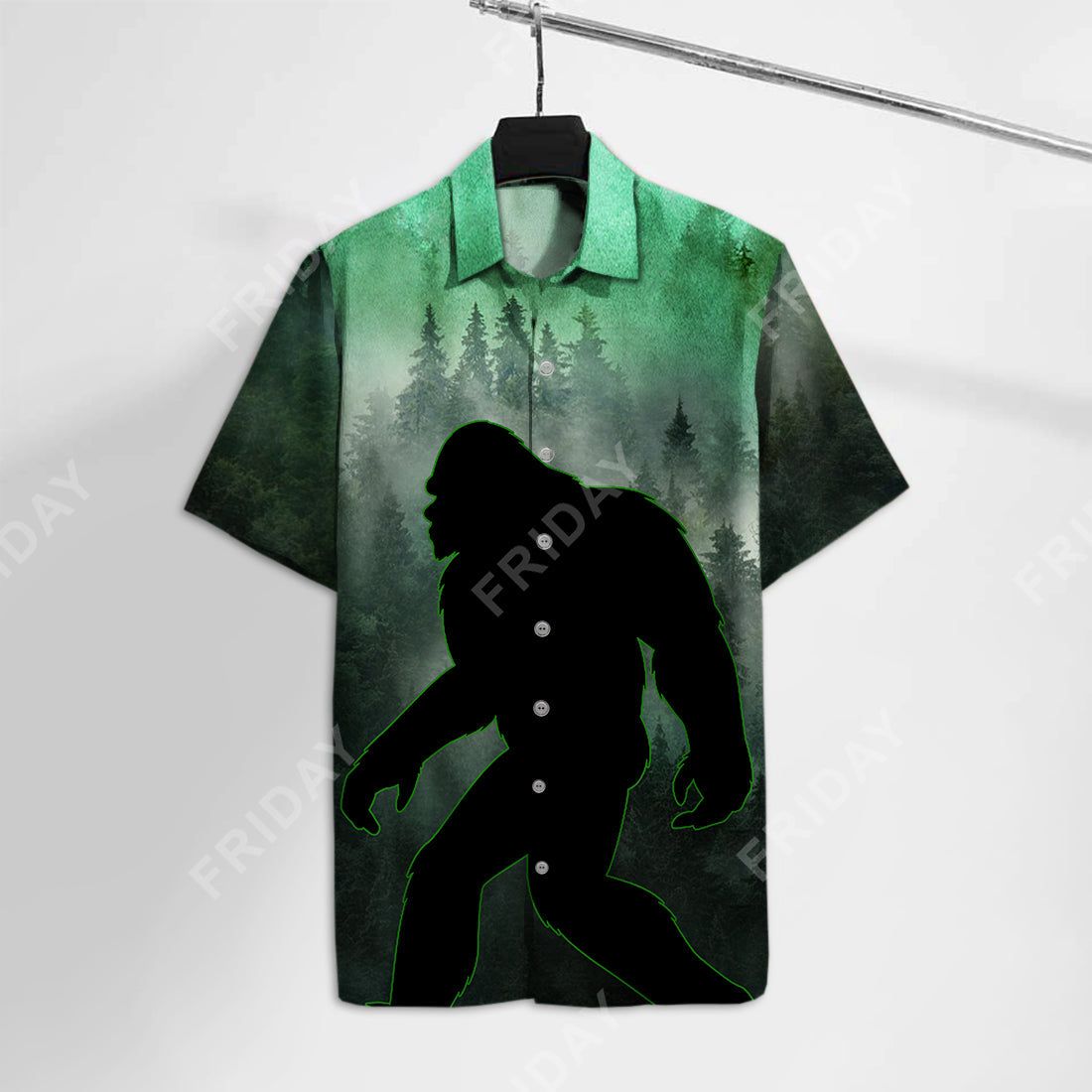 Bigfoot Hawaii Shirt Walking Bigfoot In The Forest Green Hawaiian Shirt