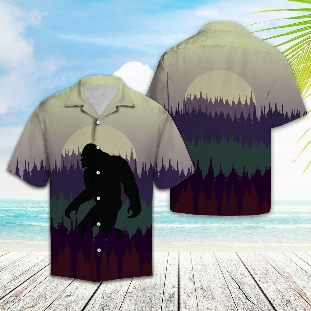 Bigfoot Hawaii Shirt Walking Bigfoot In The Forest Purple Hawaiian Aloha Shirt