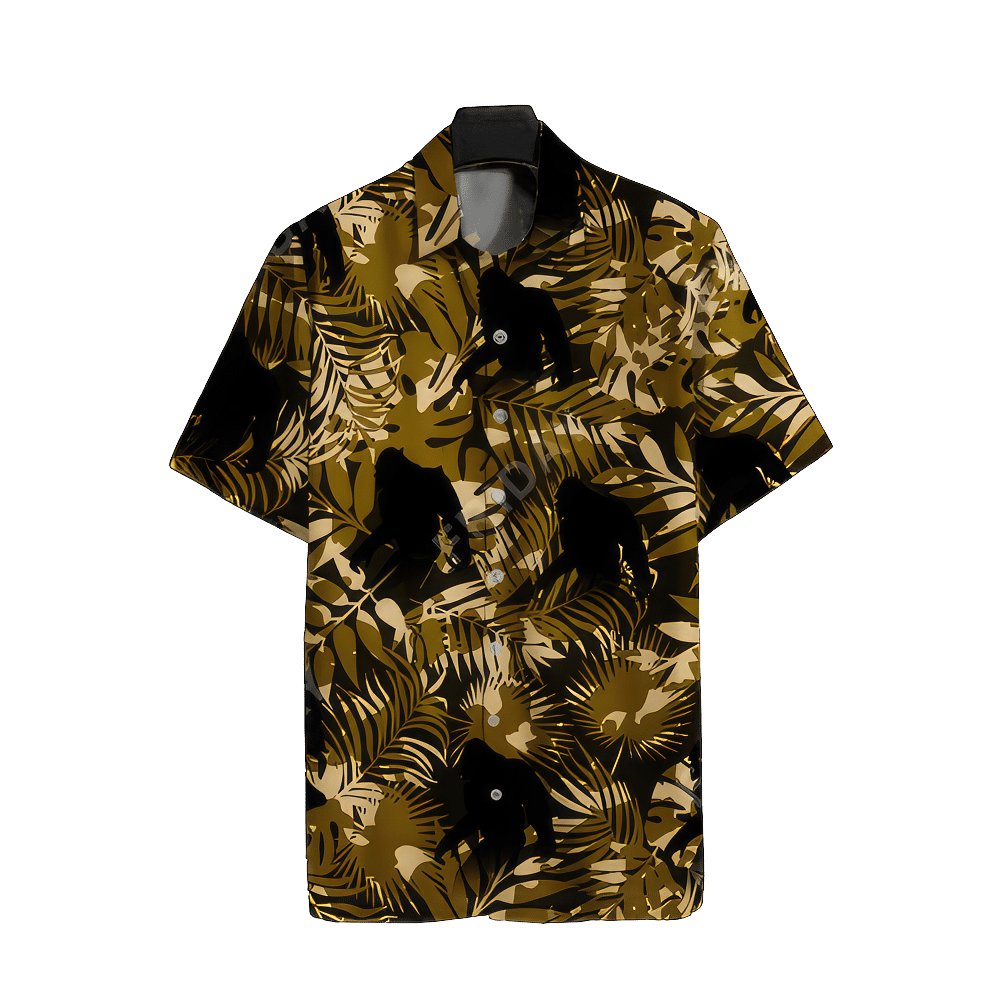 Bigfoot Hawaiian Shirt Bigfoot Tropical Jungle Brown Pattern Hawaii Aloha Shirt
