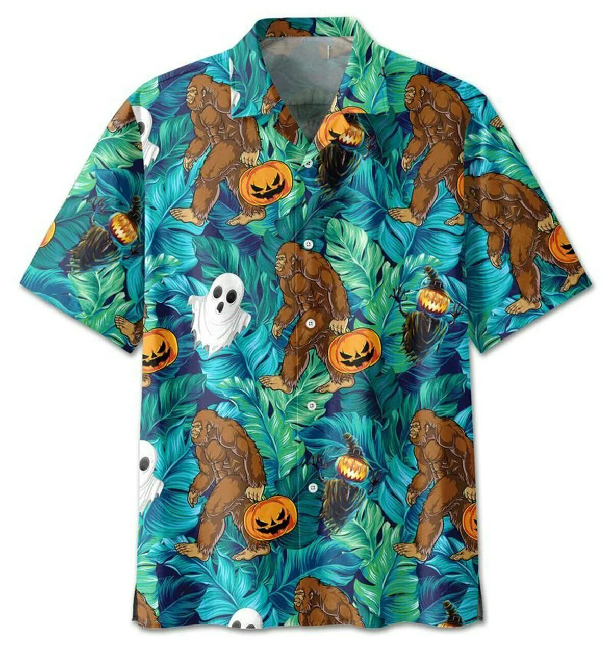 Bigfoot Jack O Lantern Halloween Pumpkin Hawaiian Shirt