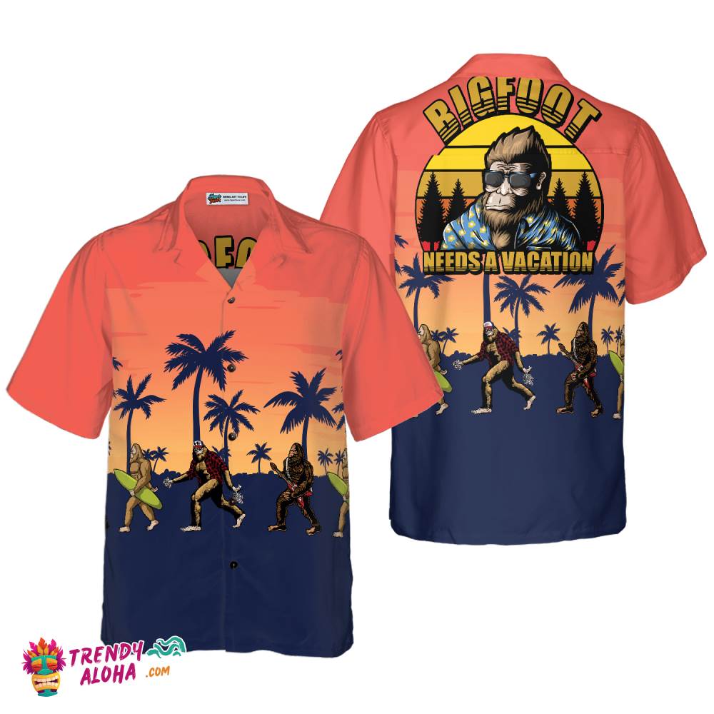 Bigfoot Needs A Vacation Bigfoot Hawaiian Shirt, Vintage Dawn Palette Tropical Bigfoot Surfer Shirt Bigfoot Needs A Vacation Bigfoot Hawaiian Shirt, Vintage Dawn Palette Tropical Bigfoot Surfer Shirt