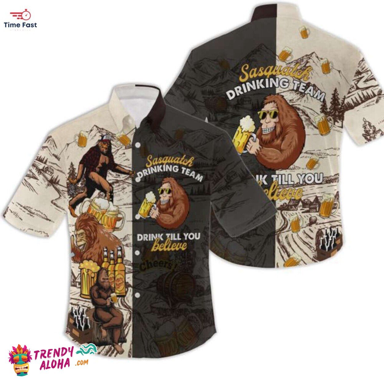 Bigfoot Sasquatch Beverage Team Tropical Hawaiian Shirt Believe Fun