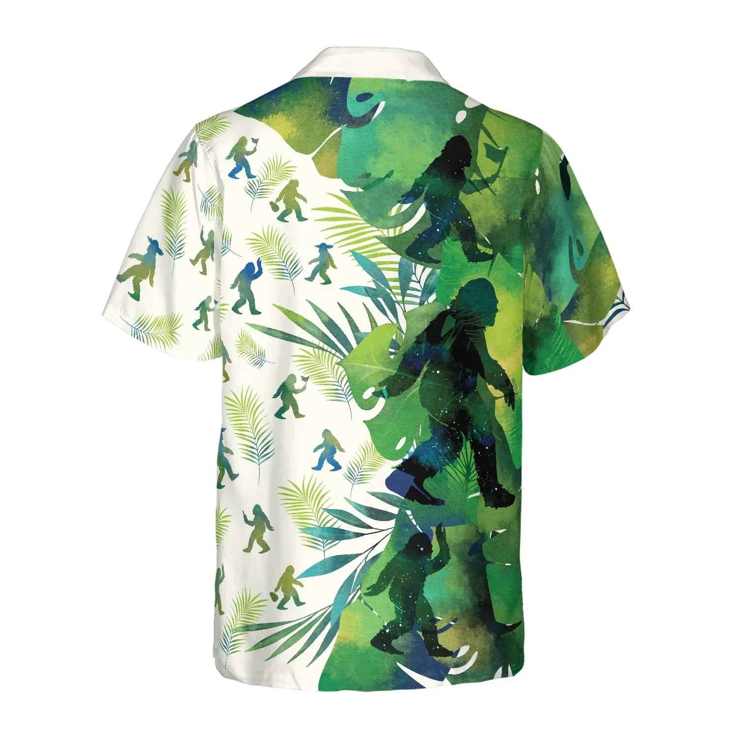 Bigfoot Silhouettes In Tropical Trendy Hawaiian Shirts For Men, Green Sasquatch Shirts, Bigfoot Tropical Summer Aloha Shirt For Men