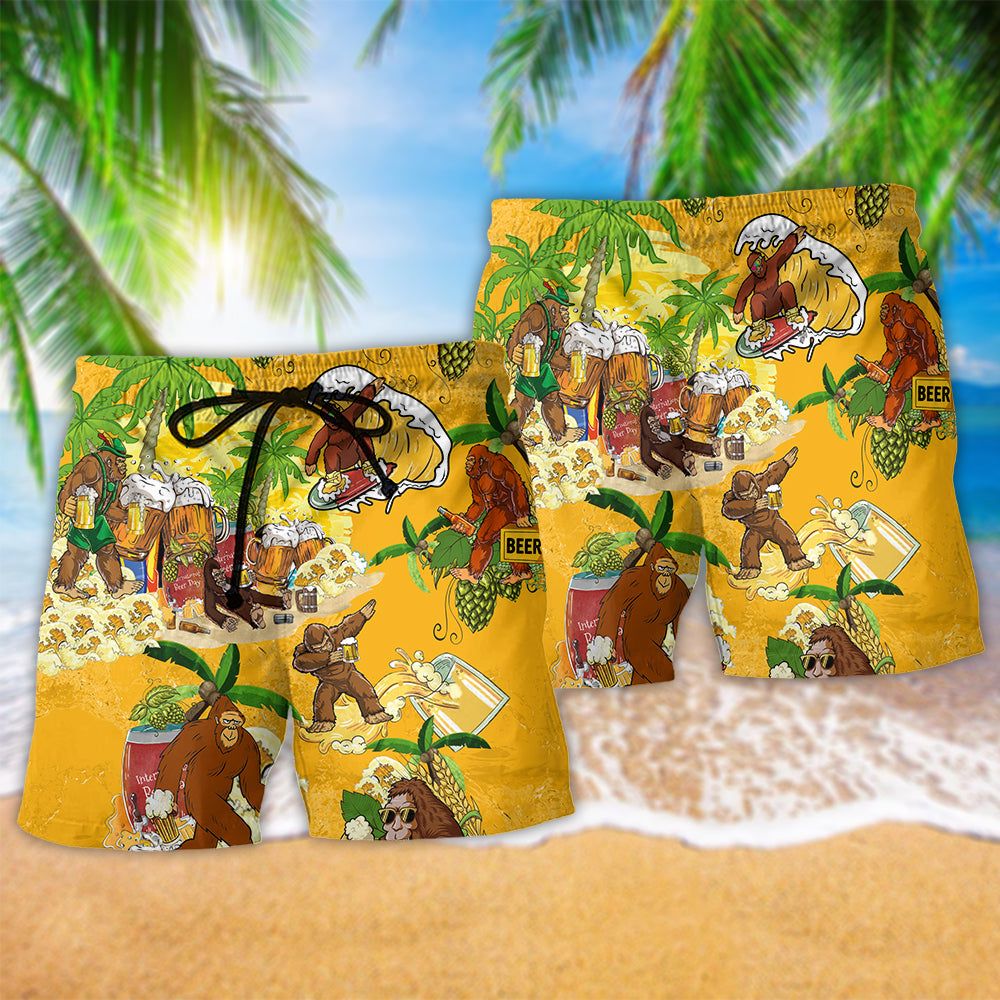 Bigfoot Summer Beer Tropical Trendy Aloha Hawaiian Beach Shorts