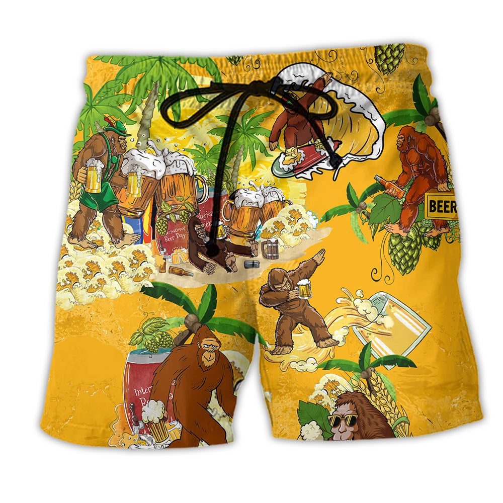 Bigfoot Summer Beer Tropical Trendy Aloha Hawaiian Beach Shorts Bigfoot Summer Beer Tropical Trendy Aloha Hawaiian Beach Shorts