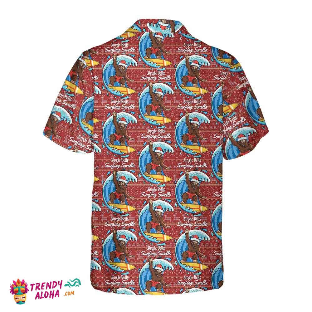 Bigfoot Surfing Christmas Hawaiian Shirt, Funny Christmas Bigfoot Shirt, Best Xmas Gift Idea